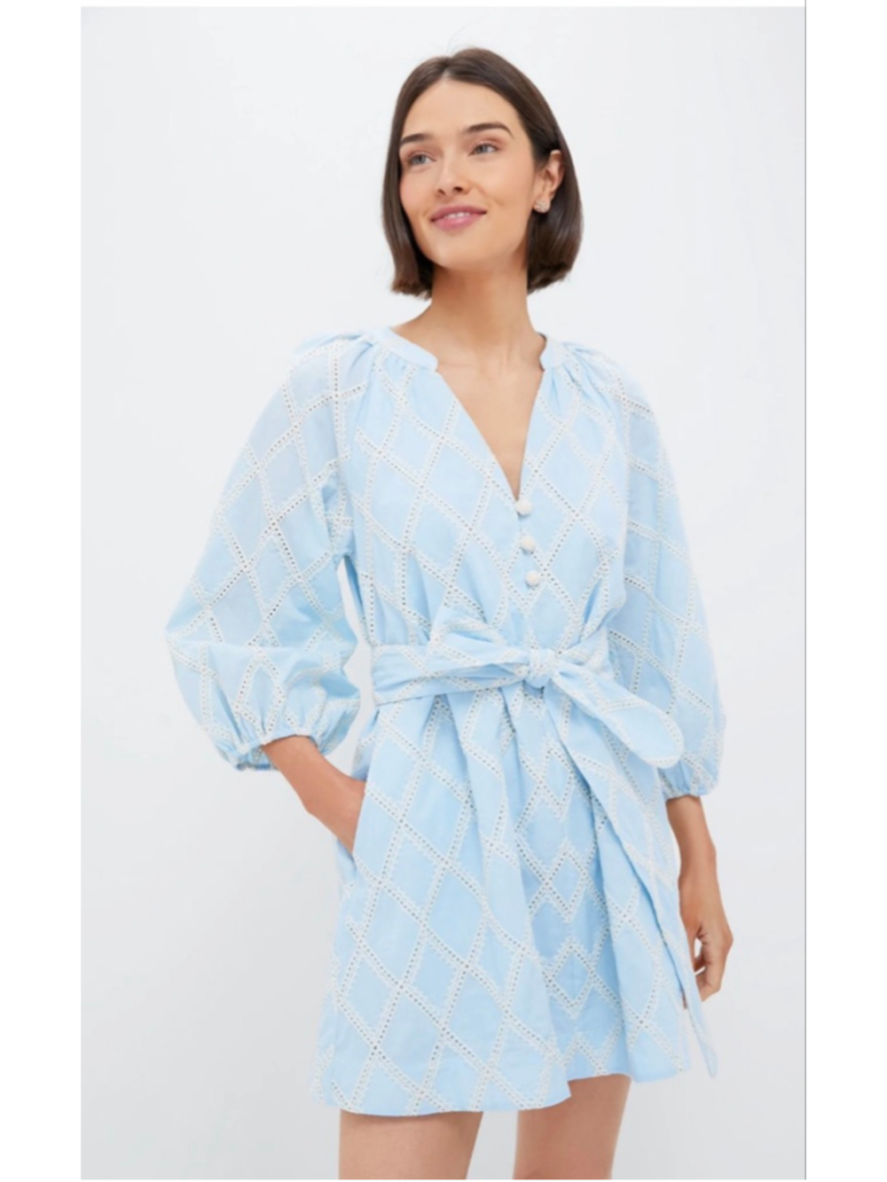 NWT Tuckernuck Pomander Place Light Blue White Eyelet Mini Dress L Sold Out!